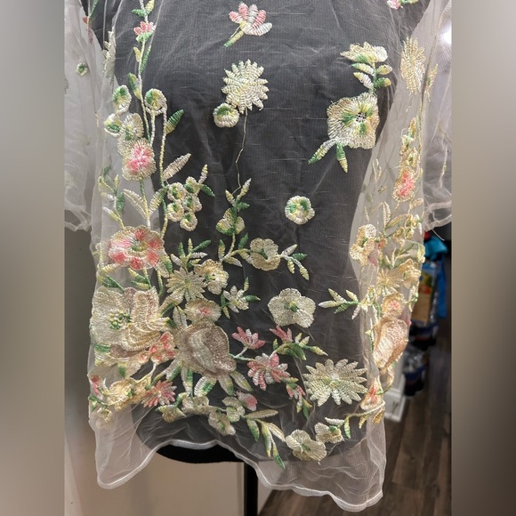 Forever 21 Sheer Floral Embroidered Blouse - Black and Cream - Picture 3 of 5